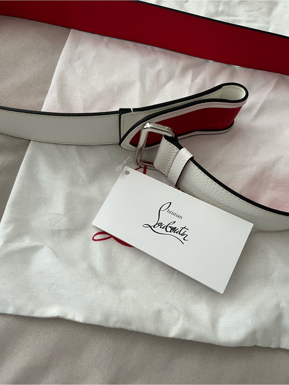 Christian Louboutin White Leather Belt with Red Interior - Picture 4 of 9